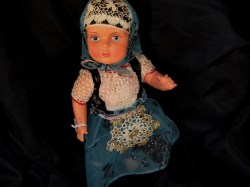 16'' EUROPEAN INTNL  CELLULOID JOINTED DOLL, ORIGINAL COSTUME